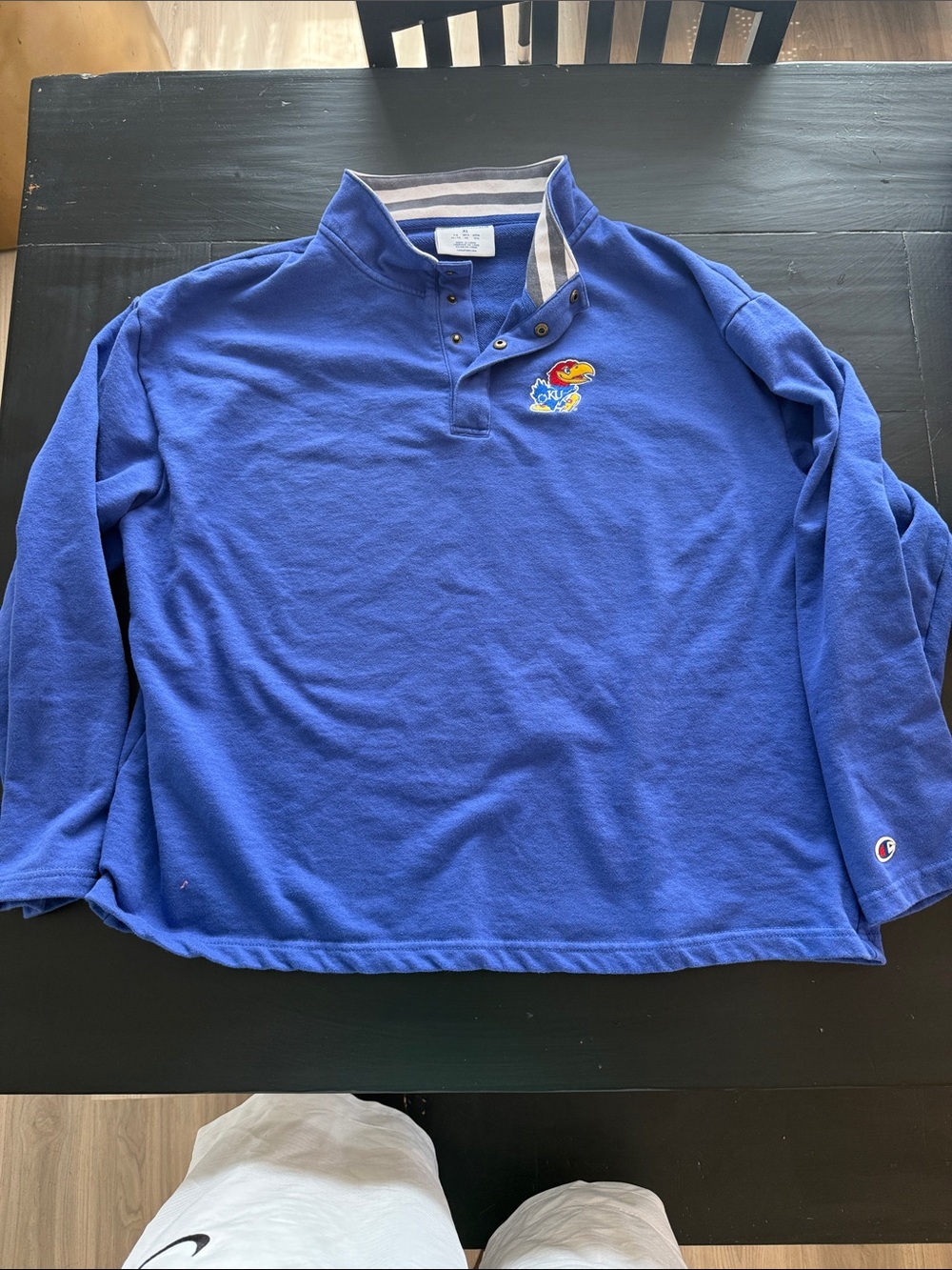 Champion Blue and White Striped Crewneck Sweatshirt